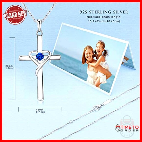 Custom Cross Birthstone Pendant – Mill Rock East Sterling Silver Cross Necklace 14K Gold Plated CZ Birthstone Pendant